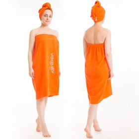 Набор д/сауны махр. жен. (Килт(юбка)(80х150+-2)+ чалма), цвет оранжевый