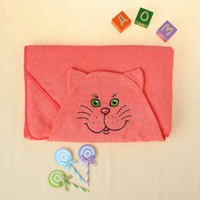 Полотенце-накидка махровое «Котик», размер 75×125 см, цвет персиковый, хлопок, 300 г/м²