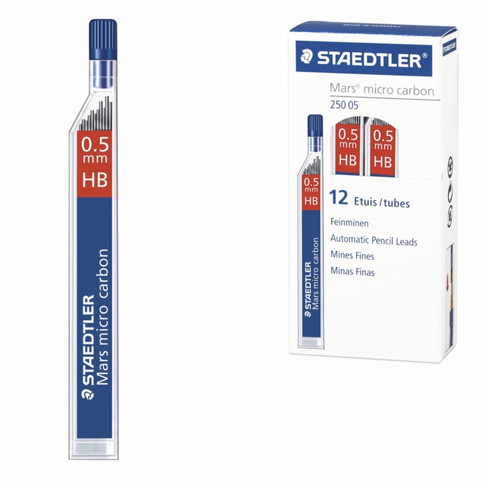 Грифели для механических карандашей 0.5 мм Staedtler Mars micro HB, 12 штук 250 05-HB