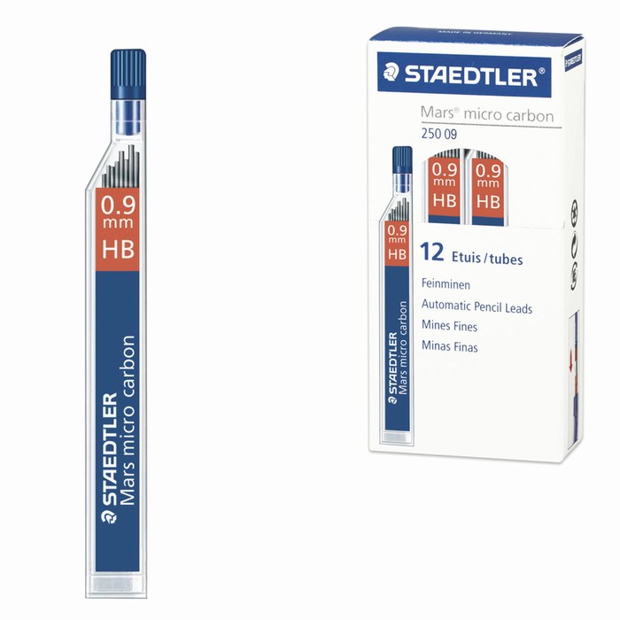 Грифели для механических карандашей 0.9 мм Staedtler Mars micro HB, 12 штук, 250 09-HB