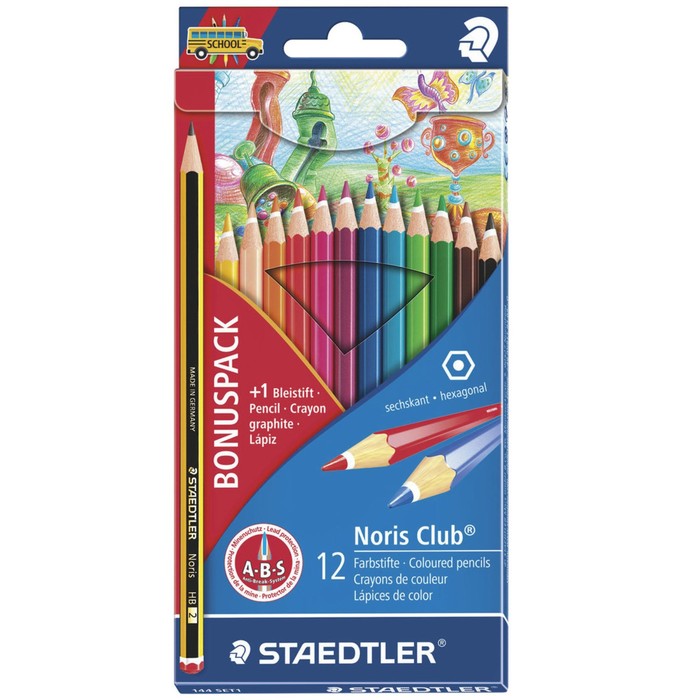 Карандаши 12 цветов + 1 чернографитный Staedtler Noris Club, заточенные