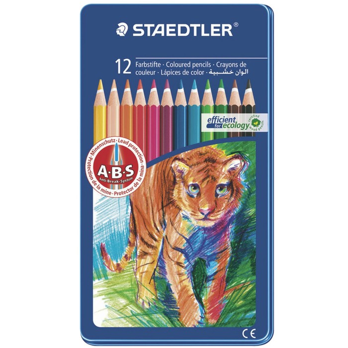 Карандаши 12 цветов Staedtler Noris Club, заточенные, в металлическом пенале