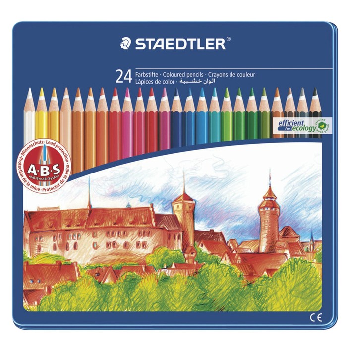 Карандаши 24 цвета Staedtler Noris Club, заточенные, в металлическом пенале