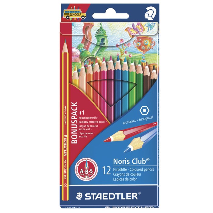 Карандаши 12 цветов + 1 радужный Staedtler Noris Club, заточенный