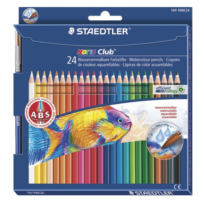 Карандаши акварельные 24 цвета Staedtler Noris Club, заточенные + кисть