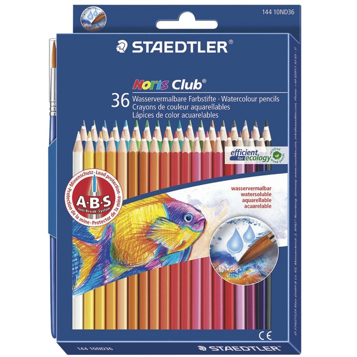 Карандаши акварельные 36 цветов Staedtler Noris Club, заточенные + кисть