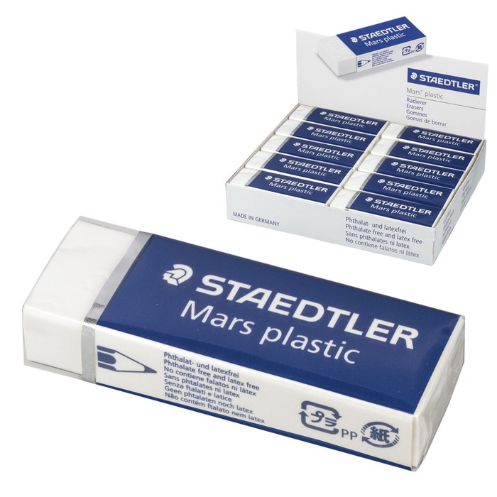 Ластик Staedtler Mars Plastic, 65х23х13мм, прямоугольный, в картонном держателе, белый