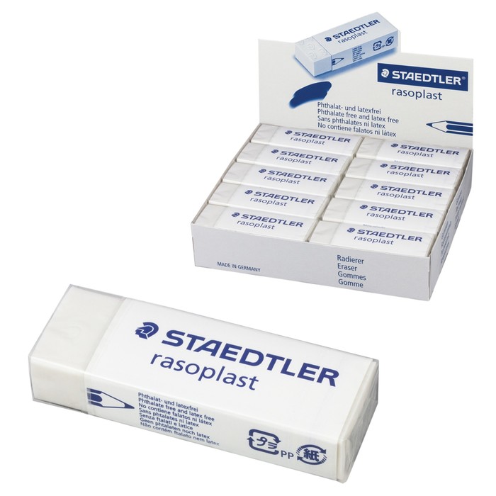 Ластик Staedtler Rasoplast, 65x23x13мм, прямоугольный, в картонном держателе, белый