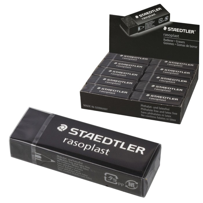 Ластик Staedtler Rasoplast, 65x23x13мм, прямоугольный, в картонном держателе, чёрный