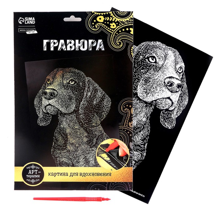 Гравюра "Бигль" с металлическим эффектом золота А4