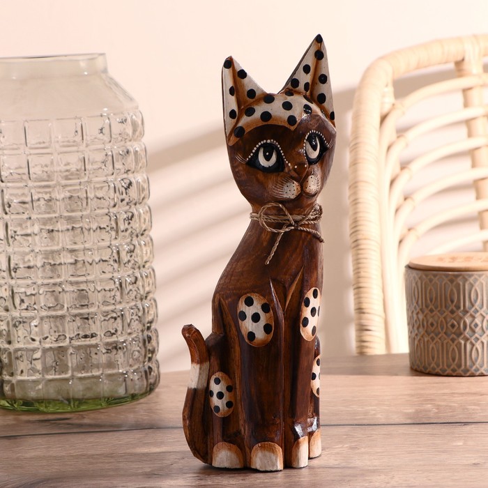 Сувенир дерево "Кошка с бантом, ушки в горошек" 30х10х3 см - фото 797843812