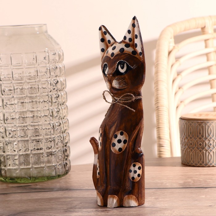 Сувенир дерево "Кошка с бантом, ушки в горошек" 30х10х3 см - фото 797843813