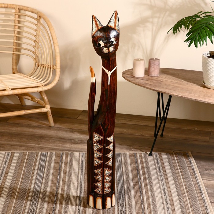 Сувенир дерево "Кошка в галстуке, на лапках рисунок треугольнички" 100х20х7 см