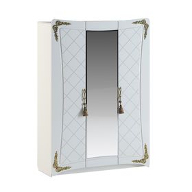 Шкаф 3 двери 1 зеркало Аделина Белый глянец/Золото