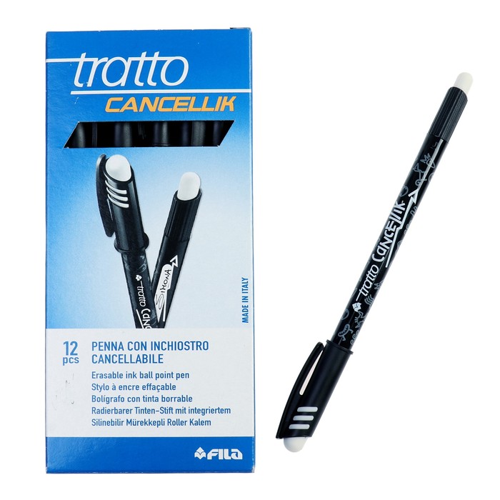 Ручка шариковая со стираемыми чернилами Tratto Ftratto Cancellik + ластик, 0.5 мм, чёрные чернила