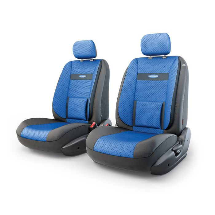 Авточехлы универcальные AUTOPROFI Трансформеры COMFORT, TRS/COM-001G BK/BL, экокожа, набор из 6 предметов, передний ряд, цвет чёрный/синий