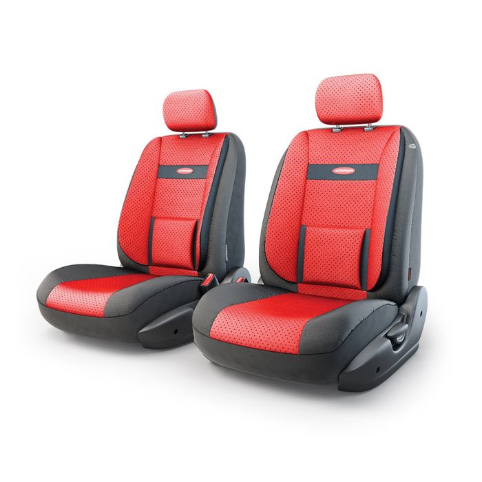 Авточехлы универcальные AUTOPROFI Трансформеры COMFORT, TRS/COM-001G BK/RD, экокожа, набор из 6 предметов, передний ряд, цвет чёрный/красный