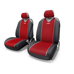 Чехол-майка AUTOPROFI CARBON PLUS CRB-402Pf BK/RD, передний ряд, закрытое сиденье, полиэстер под карбон, 4 предмета, цвет чёрный/красный 2262387