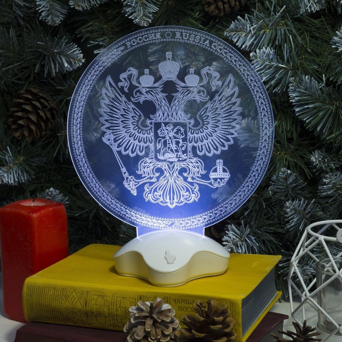 Подставка световая &quot;Герб России&quot;, 22.5х19 см, 7 LED, SMD3528, 3хААА (не в компл.), БЕЛЫЙ