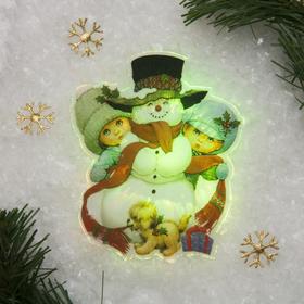 Световая картинка на присоске "Снеговик с детьми"(батарейки в комплекте), 1 LED, RGB
