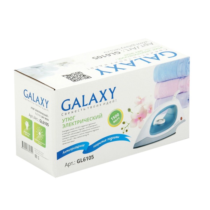 Утюг Galaxy GL 6105, 1500 Вт, антипригарное покрытие подошвы, белый 2694184 - фото 32955