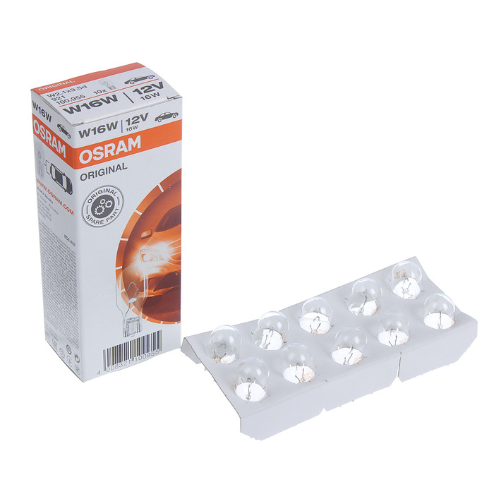 Лампа автомобильная Osram, W16W, 12В, 16 Вт, W2,1x9,5d