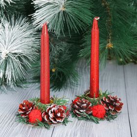 Новогодние свечи с подсвечником "Красный блеск" (набор 4 шт) 3,5*11*15 см в Донецке