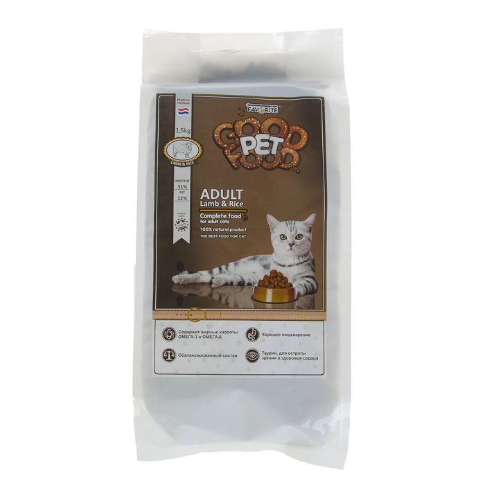 Сухой корм Good Pet Food Adult Cat Lamb &amp; Rice для взрослых кошек, ягненок/рис, 1,5 кг