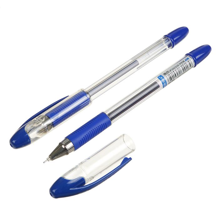 Три синие ручки. Ручка гелевая 0,5мм. Корпус прозрачный, резиновый держатель, синяя/staff. Ручка гелевая Dolce costo прозр.корпус синяя 0,5мм. Ручка гелевая чёрная "Darvish" корпус прозрачный с резиновым держателем. Ручка KWELT College Pictorial, гелевая 0,5мм синяя.