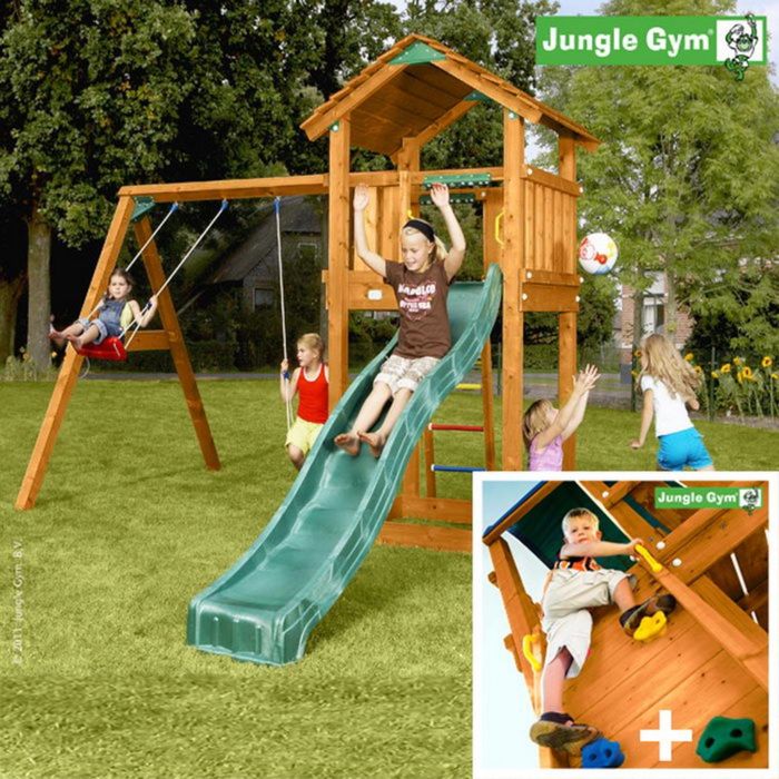 Детский городок &quot;Jungle Cottage + Swing Module Xtra + Rock Module&quot;+ 2 стандартные сидушки