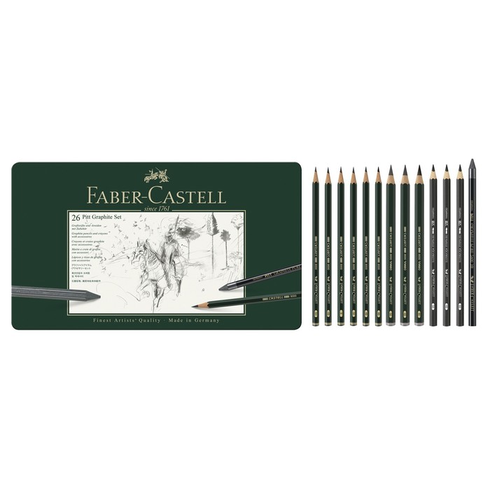 Карандаши художественные набор Faber-Castell PITT Monochrome 26шт. в метал коробке 112974