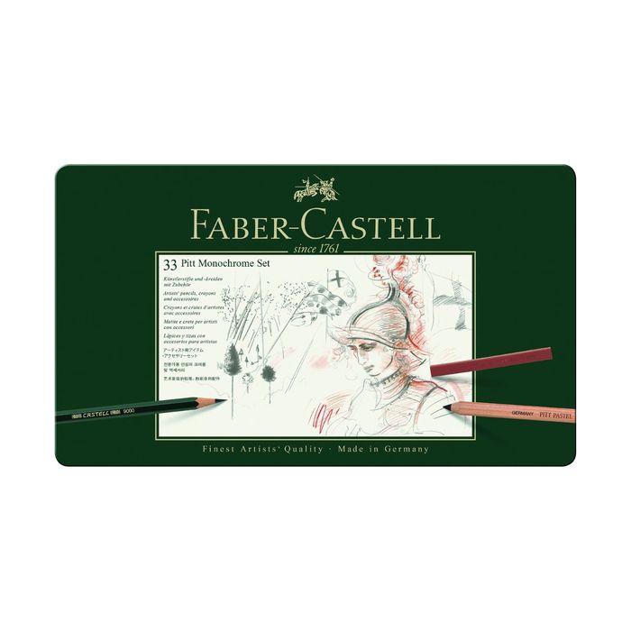 Карандаши художественные набор Faber-Castell PITT Monochrome 33шт. в метал коробке 112977