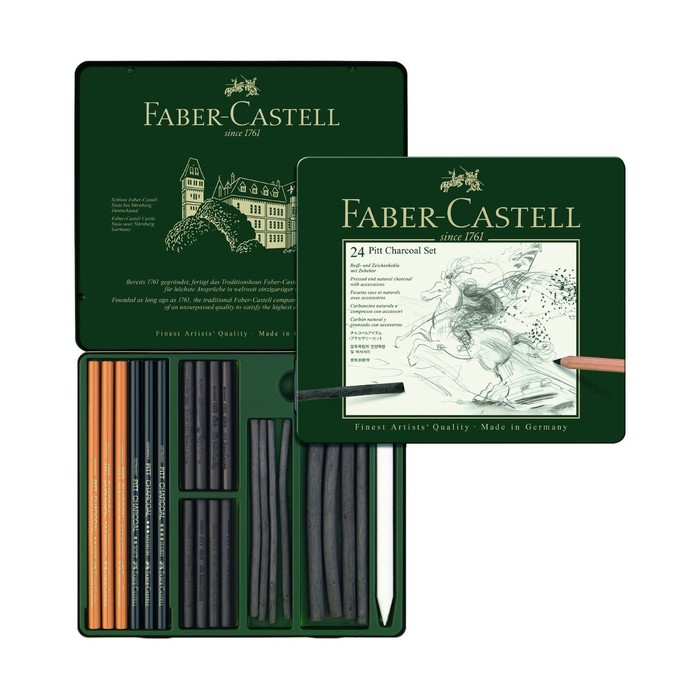 Уголь натуральный набор Faber-Castell PITT® Monochrome Charcoal 24шт, метал.кор 112978