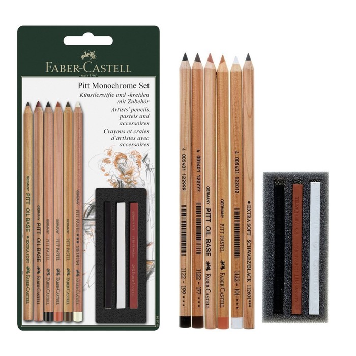 Пастель сухая худ в карандаше набор Faber-Castell PITT® и мелки PITT Monochrome 9шт 112998