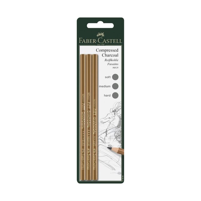 Уголь в карандаше набор Faber-Castell PITT® Monochrome Charcoal 3шт(Soft/extraSoft/Medium)