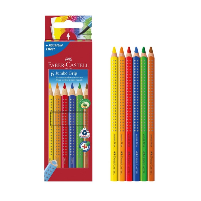 Карандаши цветные  6цв Faber-Castell Jumbo GRIP трехгран, картон/кор европодвес 110906