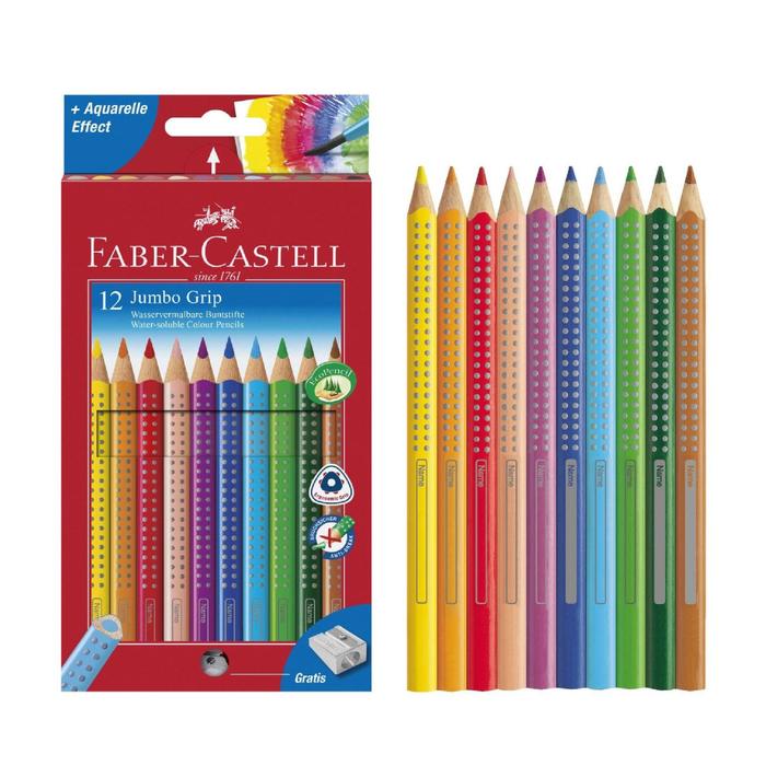 Карандаши цветные 12цв Faber-Castell Jumbo GRIP трехгран с точилкой, карт/к европод 110912