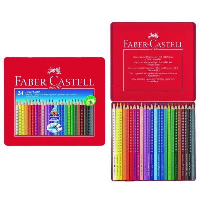 Карандаши 24 цвета Faber-Castell GRIP 2001 трёхгранные, в металлической коробке - фото 79056310