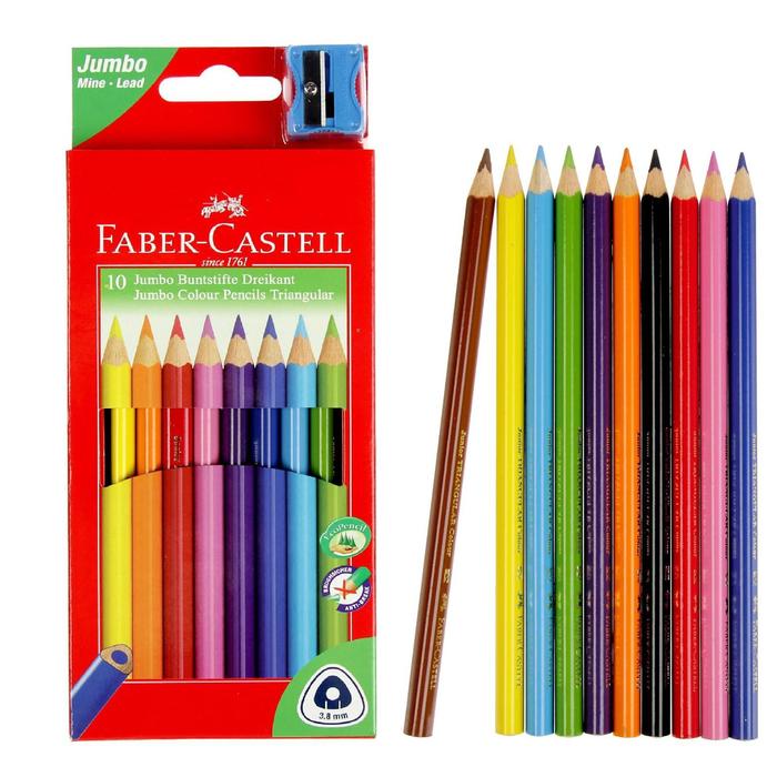 Карандаши Jumbo 10цв Faber-Castell трехгран. с точилкой, картон/короб 116510