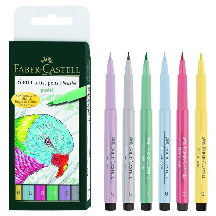 Ручка кисть капиллярная набор Faber-Castell PITT Artist Pen Brush 6цв пастельн тона 167163