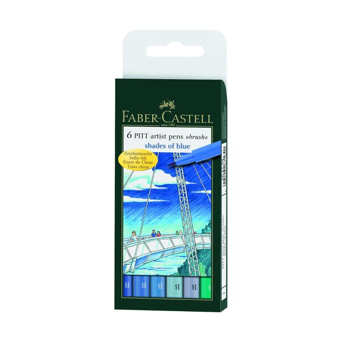 Ручка кисть капиллярная набор Faber-Castell PITT Artist Pen Brush 6цв синего оттен 167164