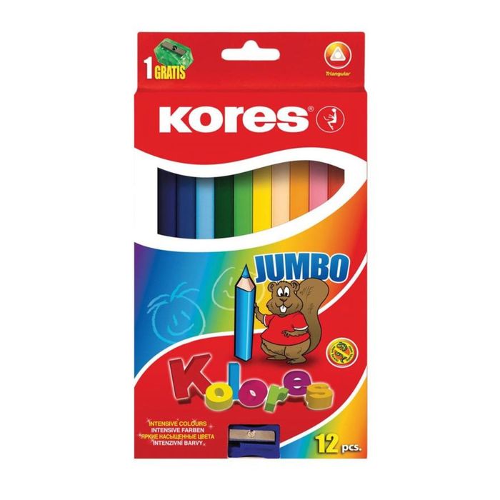 Карандаши 12цв Kores Jumbo 5.0/175мм трехгран, точилка 93512.01