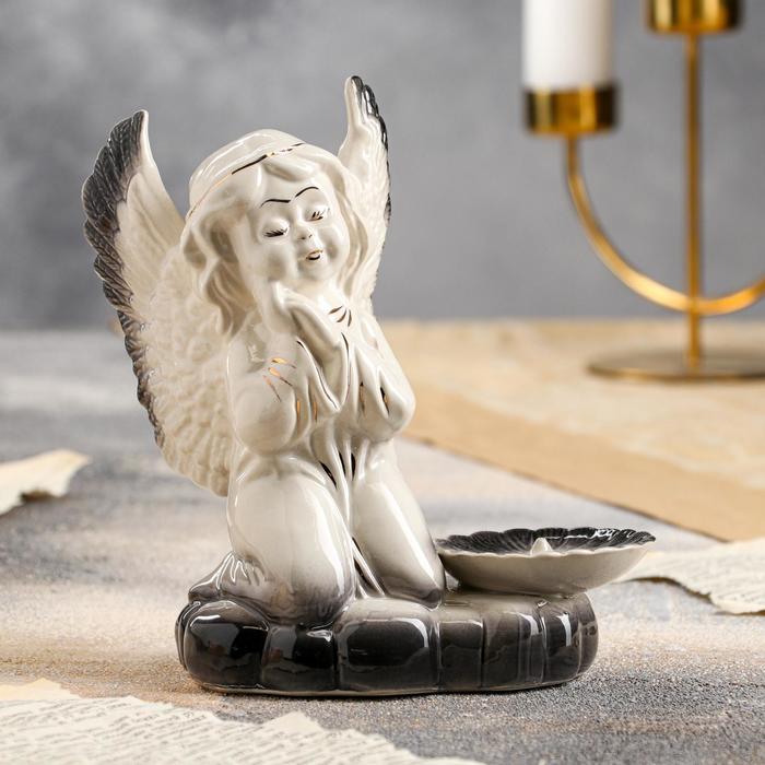 Подсвечник "Молящийся ангел", бело-серый, керамика, 18 см