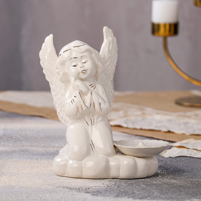 Подсвечник "Молящийся ангел", белый, керамика, 18 см