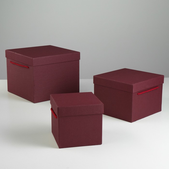 Набор коробок 3 в 1, бордовый, 25 х 25 х 20 - 14 х 14 х 14 см