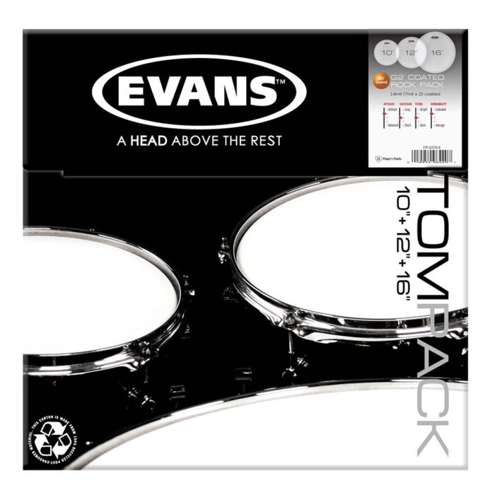 Набор пластика Evans ETP-G2CTD-R G2 Coated Rock для том барабана, 10&quot;/12&quot;/16&quot;