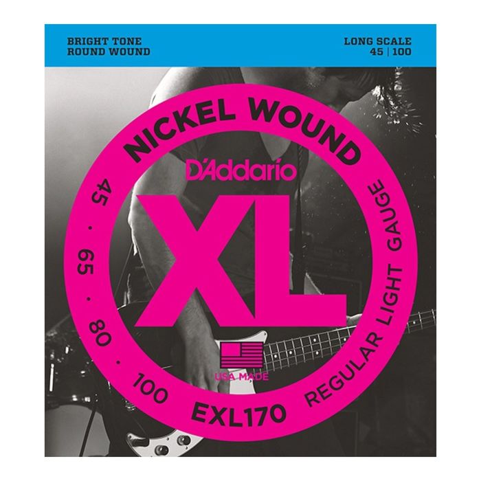 Струны для бас-гитары D`Addario EXL170 XL NICKEL WOUND  Long Regular Light 45-100