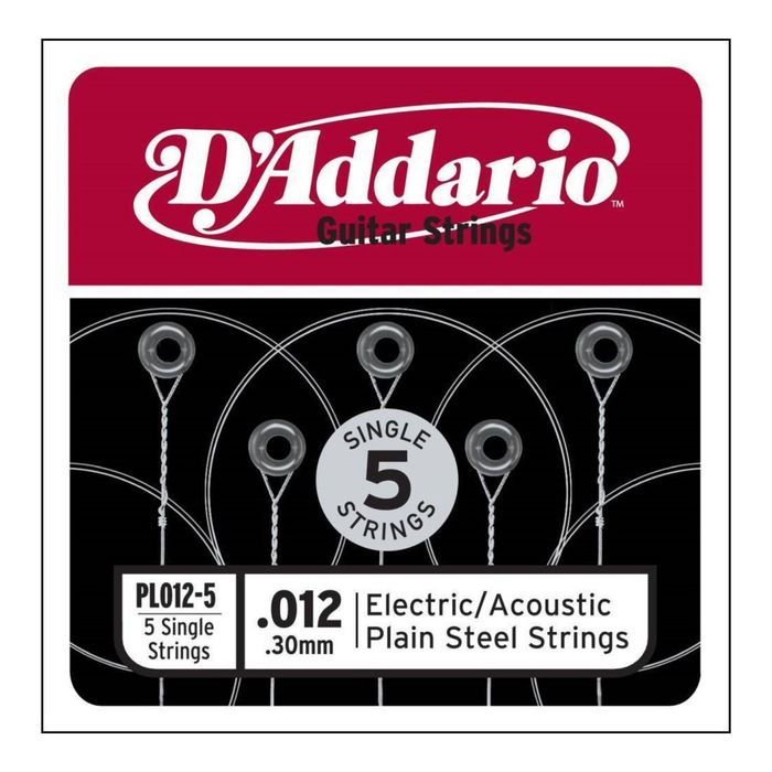 Отдельная стальная струна без обмотки D`Addario PL012-5 Plain Steel  012, 5шт