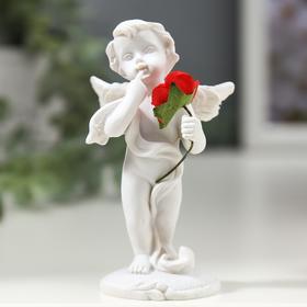 Сувенир полистоун "Ангелочек с красной розой"  8х4,5х3,5 см в Донецке