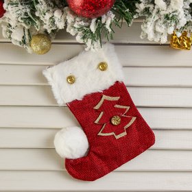Носок для подарков "Помпошка" ёлочка, 11х16 см, бело-красный